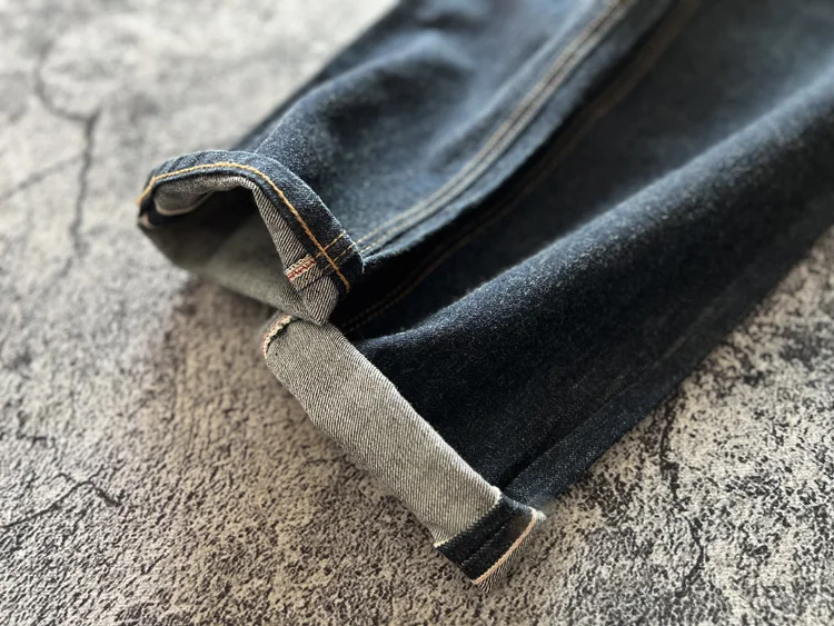 High Quality American Retro Slim Straight Denim Jeans Washed Desizing Brushed 100% Cotton Red Selvedge Denim Pants for Men