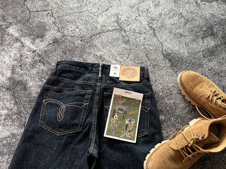 High Quality American Retro Slim Straight Denim Jeans Washed Desizing Brushed 100% Cotton Red Selvedge Denim Pants for Men
