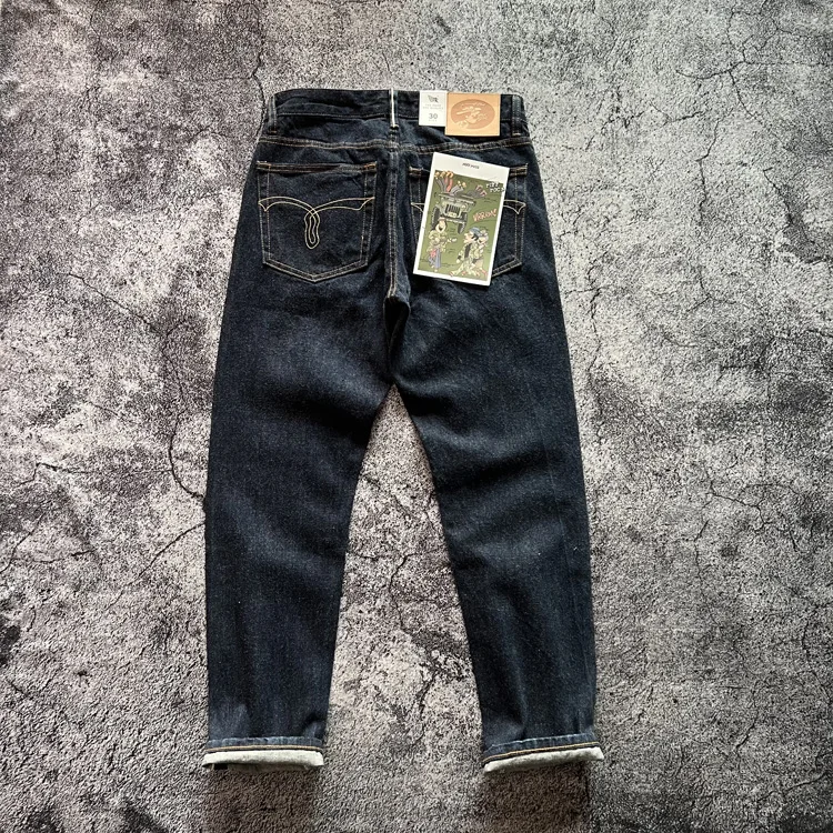 High Quality American Retro Slim Straight Denim Jeans Washed Desizing Brushed 100% Cotton Red Selvedge Denim Pants for Men