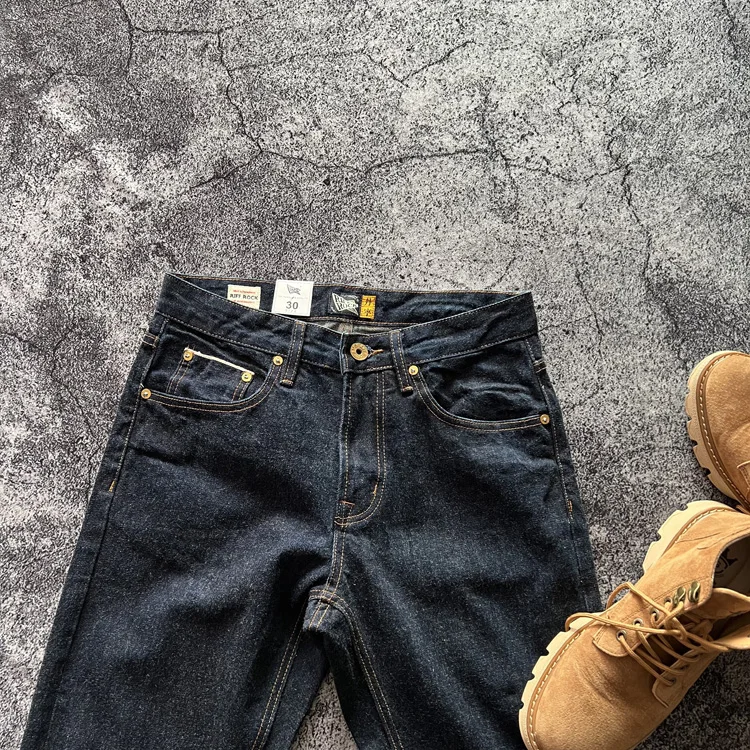 High Quality American Retro Slim Straight Denim Jeans Washed Desizing Brushed 100% Cotton Red Selvedge Denim Pants for Men
