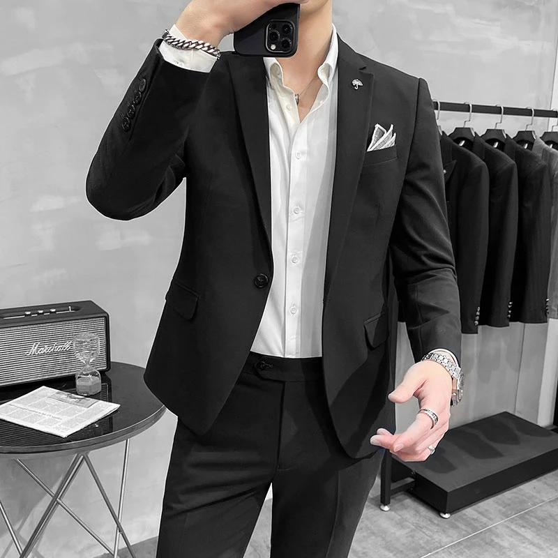 2025 Slim Fit Fashion Suits M-4XL High-Quality British Casual Solid Color Small Suit for Handsome Men All Fit