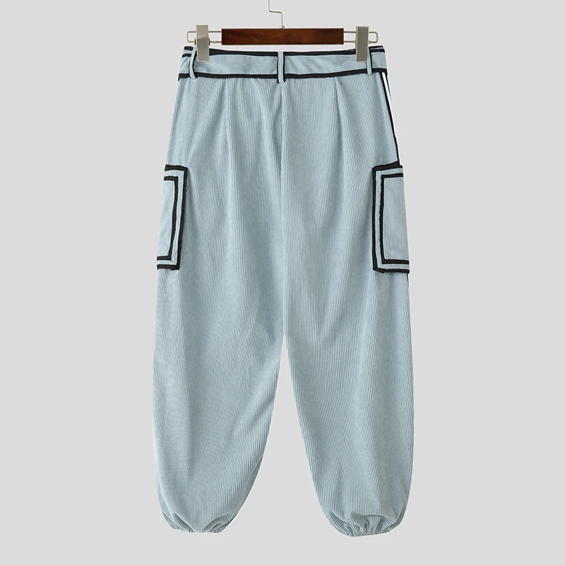 INCERUN Men Pants Patchwork Lace Up Pockets Corduroy Trousers Men Streetwear Loose Joggers 2025 Fashion Casual Long Pants S-5XL