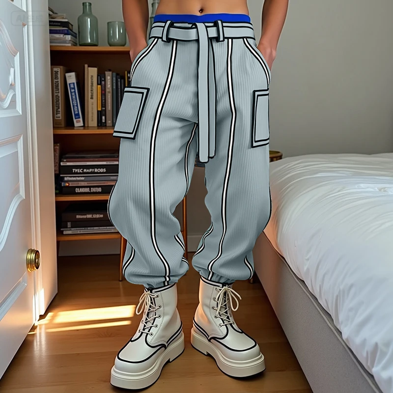 INCERUN Men Pants Patchwork Lace Up Pockets Corduroy Trousers Men Streetwear Loose Joggers 2025 Fashion Casual Long Pants S-5XL