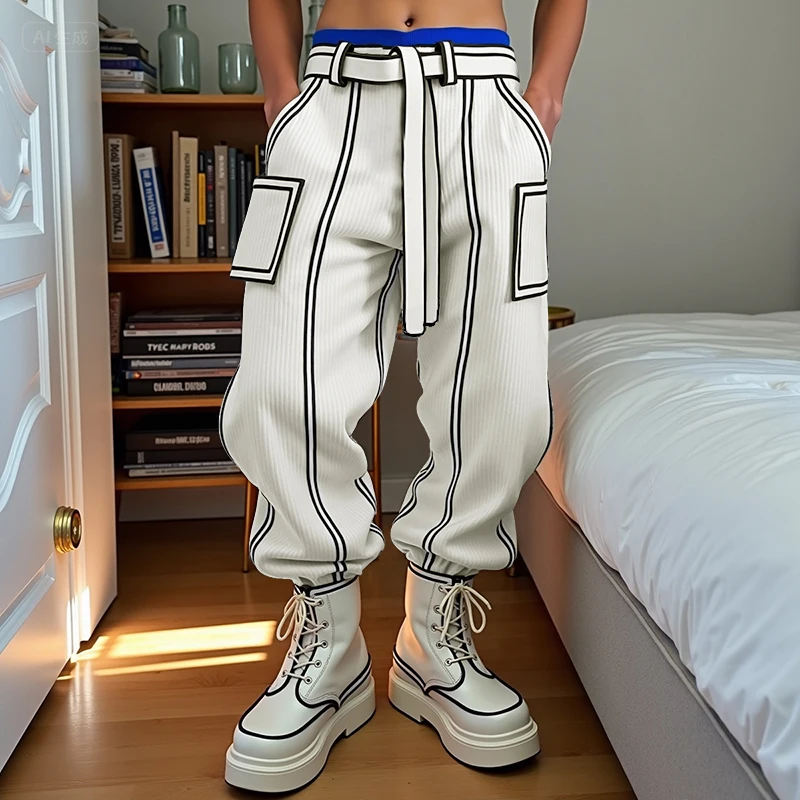 INCERUN Men Pants Patchwork Lace Up Pockets Corduroy Trousers Men Streetwear Loose Joggers 2025 Fashion Casual Long Pants S-5XL