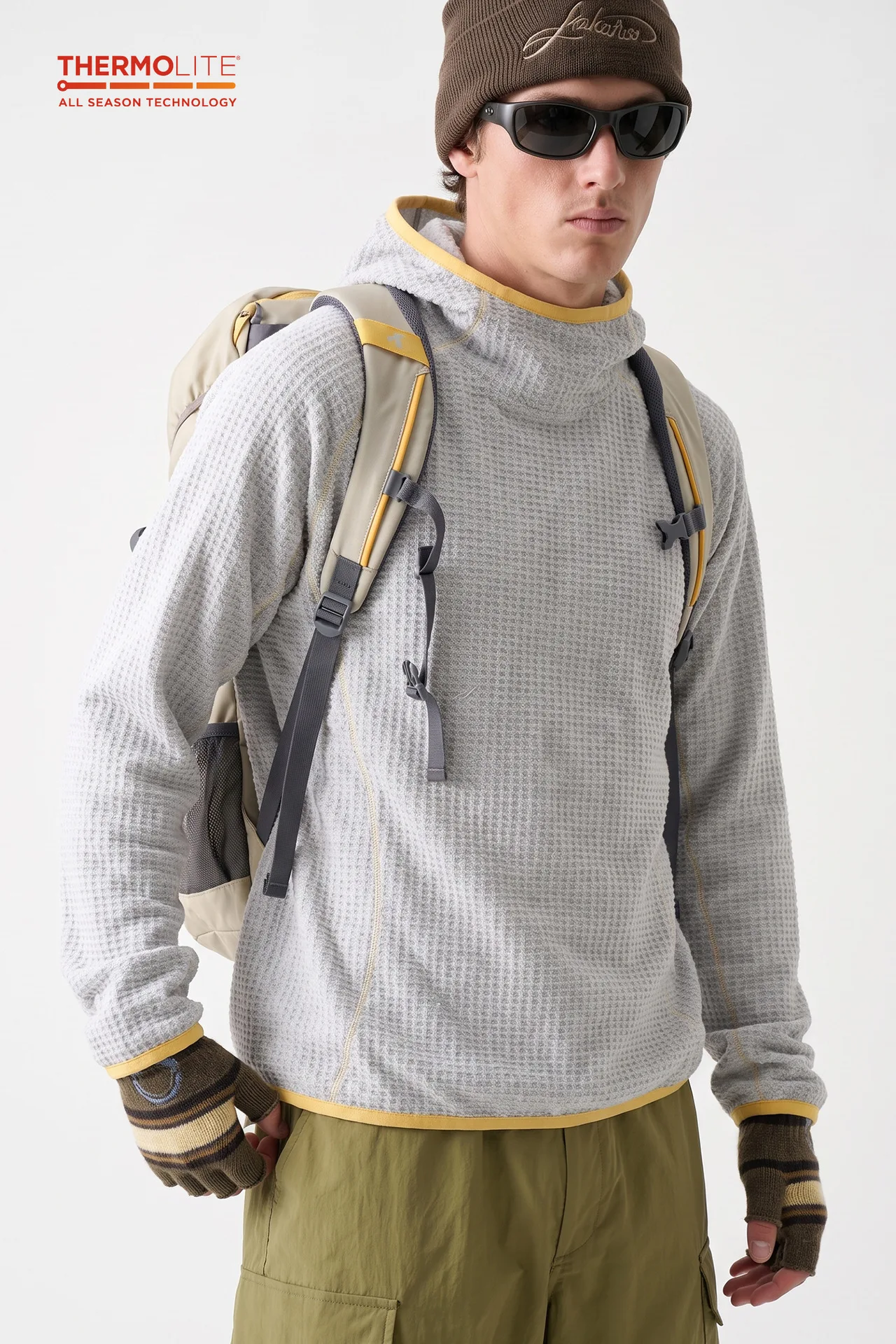 THERMOLITE® Men's Lightweight Air Fleece Hoodie Contrast Stitch Thermal Pullover Sweatshirt Quick Dry Outdoor Athletic Tech Top