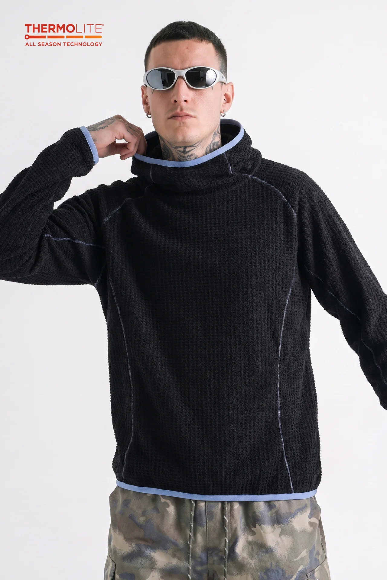 THERMOLITE® Men's Lightweight Air Fleece Hoodie Contrast Stitch Thermal Pullover Sweatshirt Quick Dry Outdoor Athletic Tech Top