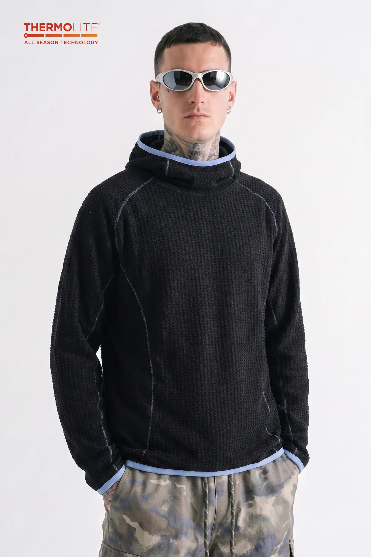 THERMOLITE® Men's Lightweight Air Fleece Hoodie Contrast Stitch Thermal Pullover Sweatshirt Quick Dry Outdoor Athletic Tech Top