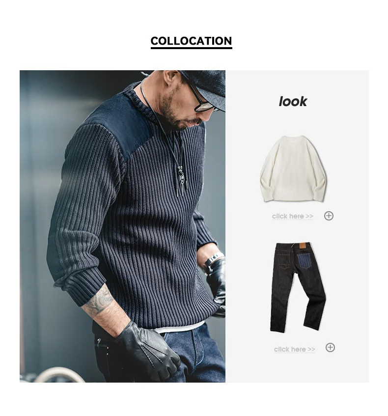 Maden Vertical Stripe Sweater O-Neck Slim Fit Men’s Retro Knitted Pullover Patch Stitching Design Classic Sweaters Men Clothing