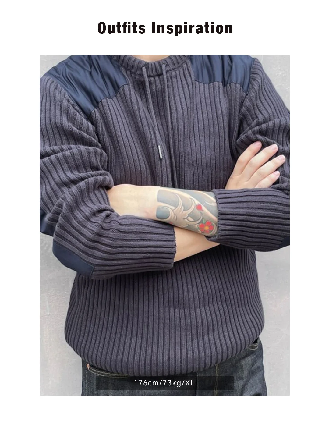 Maden Vertical Stripe Sweater O-Neck Slim Fit Men’s Retro Knitted Pullover Patch Stitching Design Classic Sweaters Men Clothing