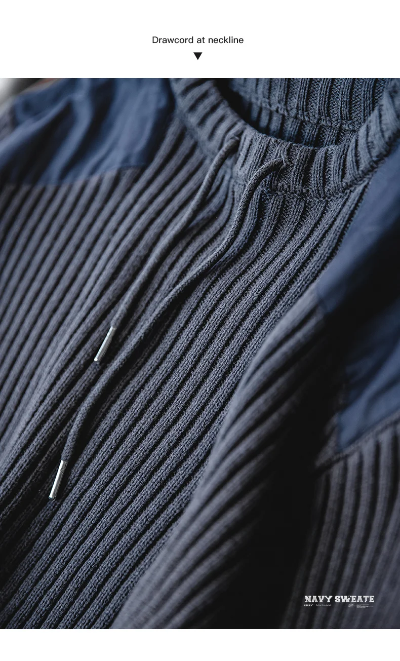Maden Vertical Stripe Sweater O-Neck Slim Fit Men’s Retro Knitted Pullover Patch Stitching Design Classic Sweaters Men Clothing