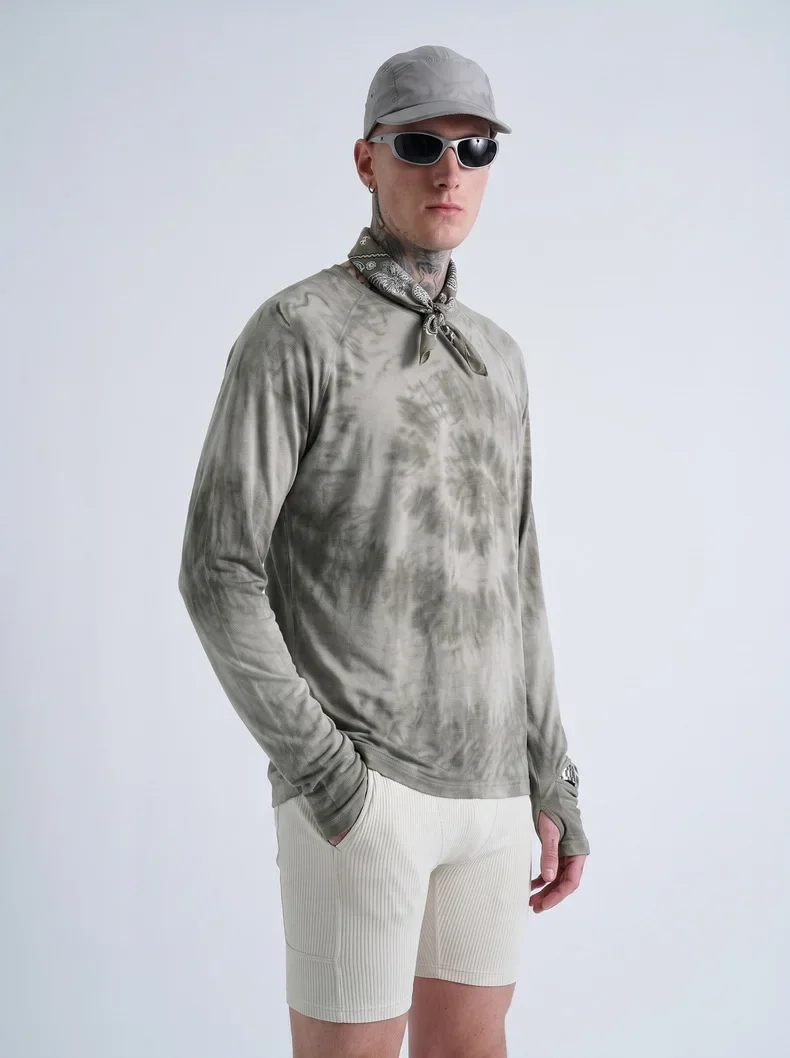 Men's New Zealand Merino Wool Tie-Dye Long Sleeve Base Soft Anti-Odor Outdoor Thermal Top for Hiking & Running