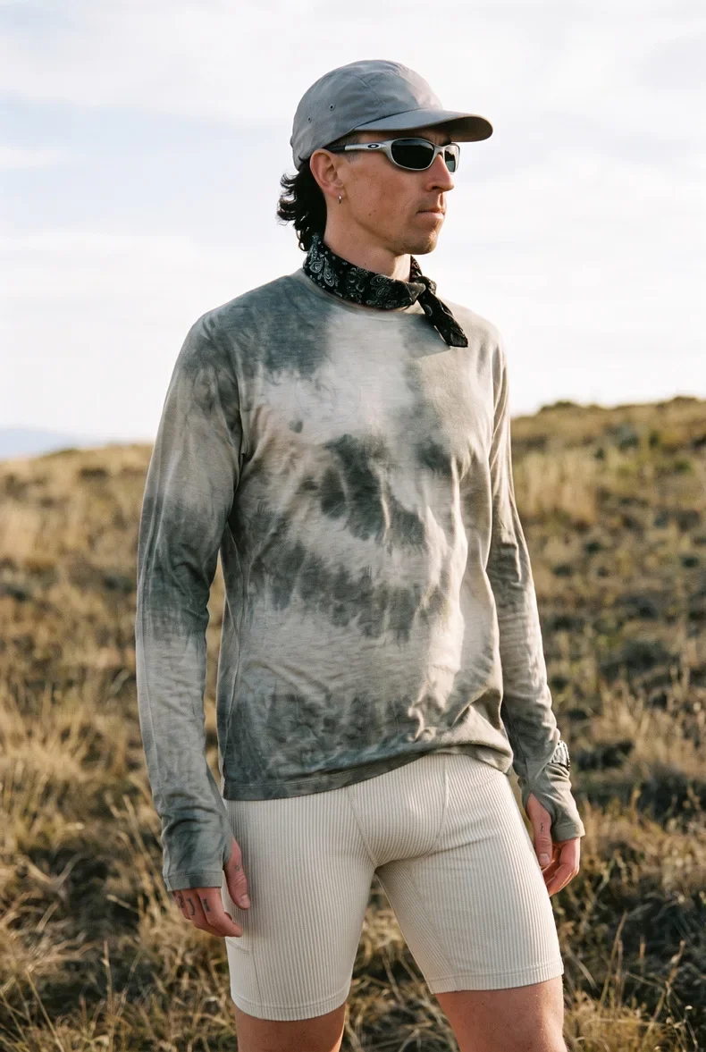 Men's New Zealand Merino Wool Tie-Dye Long Sleeve Base Soft Anti-Odor Outdoor Thermal Top for Hiking & Running