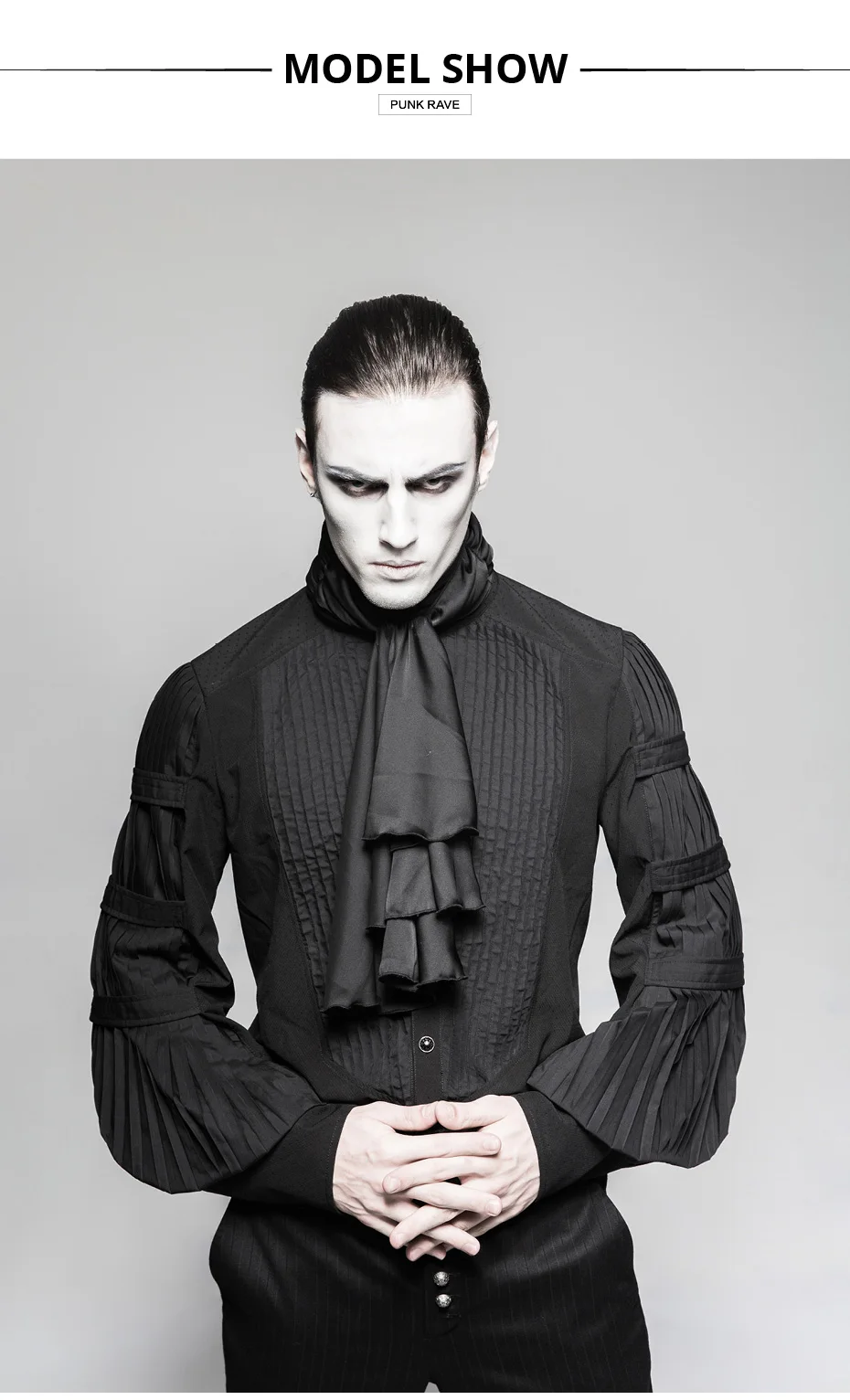 PUNK RAVE Steampunk Gentleman Necktie Shirts Gothic Black Silk Ties Big Balloon Sleeves Men Ruffle Blouses Clothing Party