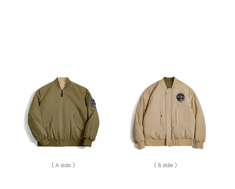 Maden Reversible MA-1 Flight Jackets for Men Baseball Collar Small Square Texture Fall and Winter Thickened Coats Cotton Jacket