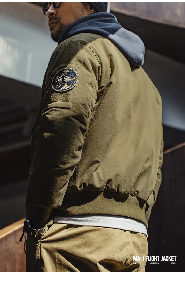Maden Reversible MA-1 Flight Jackets for Men Baseball Collar Small Square Texture Fall and Winter Thickened Coats Cotton Jacket