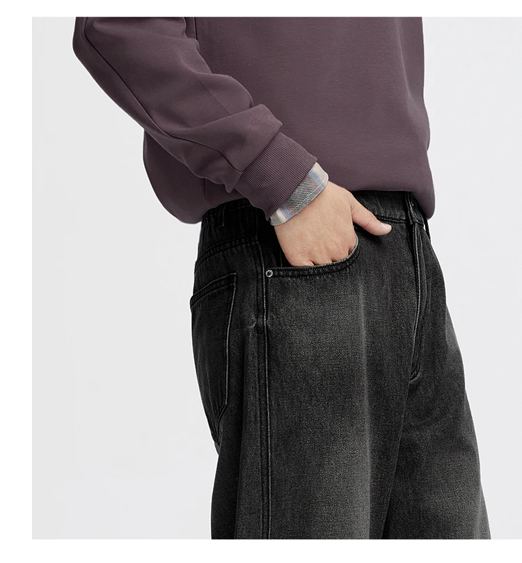 Semir Men Jeans Loose Curved Barrel Leg Retro Washed Street Casual Style Autumn Denim Pants Urban Daily Wear 2026