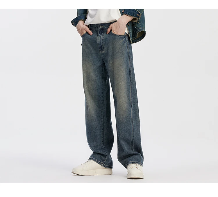 Semir Men Jeans Loose Curved Barrel Leg Retro Washed Street Casual Style Autumn Denim Pants Urban Daily Wear 2026