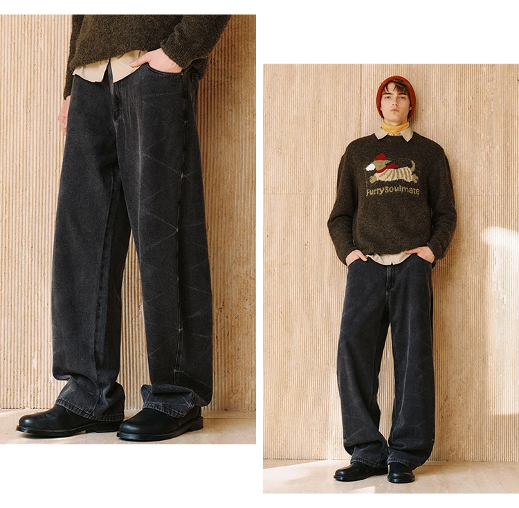 Semir Men Jeans Loose Curved Barrel Leg Retro Washed Street Casual Style Autumn Denim Pants Urban Daily Wear 2026