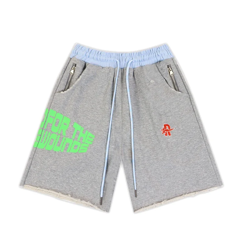 Men Street Hip Hop Retro Washed Black Rough Play Casual Sets American Style Skull Print Hooded Sweatshirt Shorts Two Piece Sets