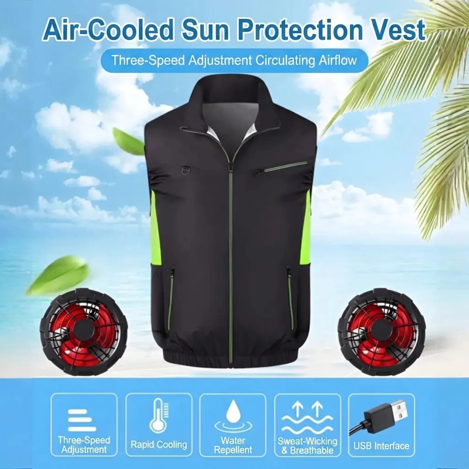 Sleeveless Fan Cooling Vest Air Conditioned Clothing for Summer Outdoor Work, Heat Relief Cooling Jacket for Men Women