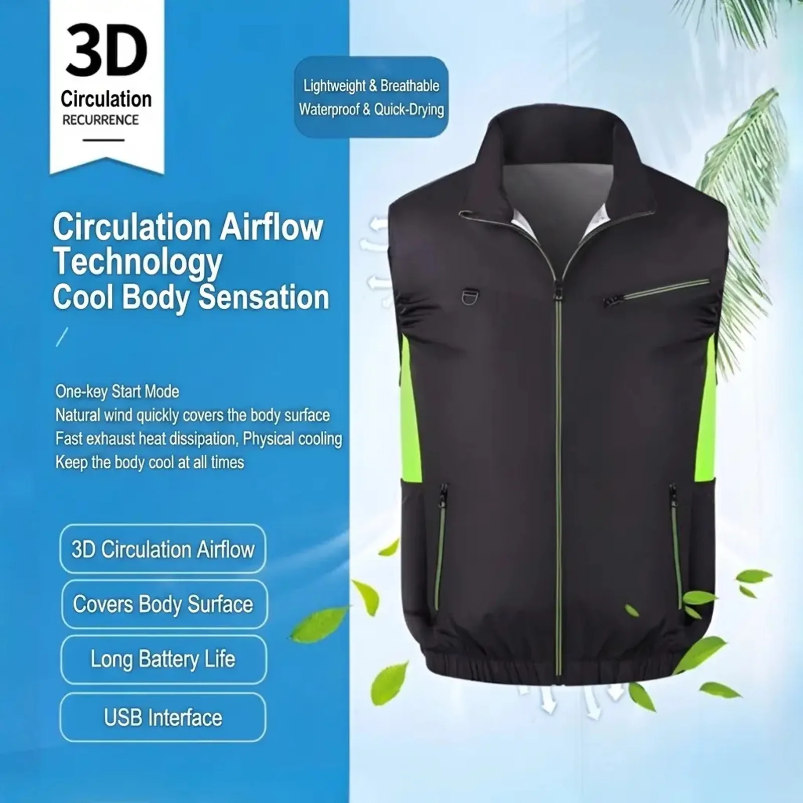 Sleeveless Fan Cooling Vest Air Conditioned Clothing for Summer Outdoor Work, Heat Relief Cooling Jacket for Men Women