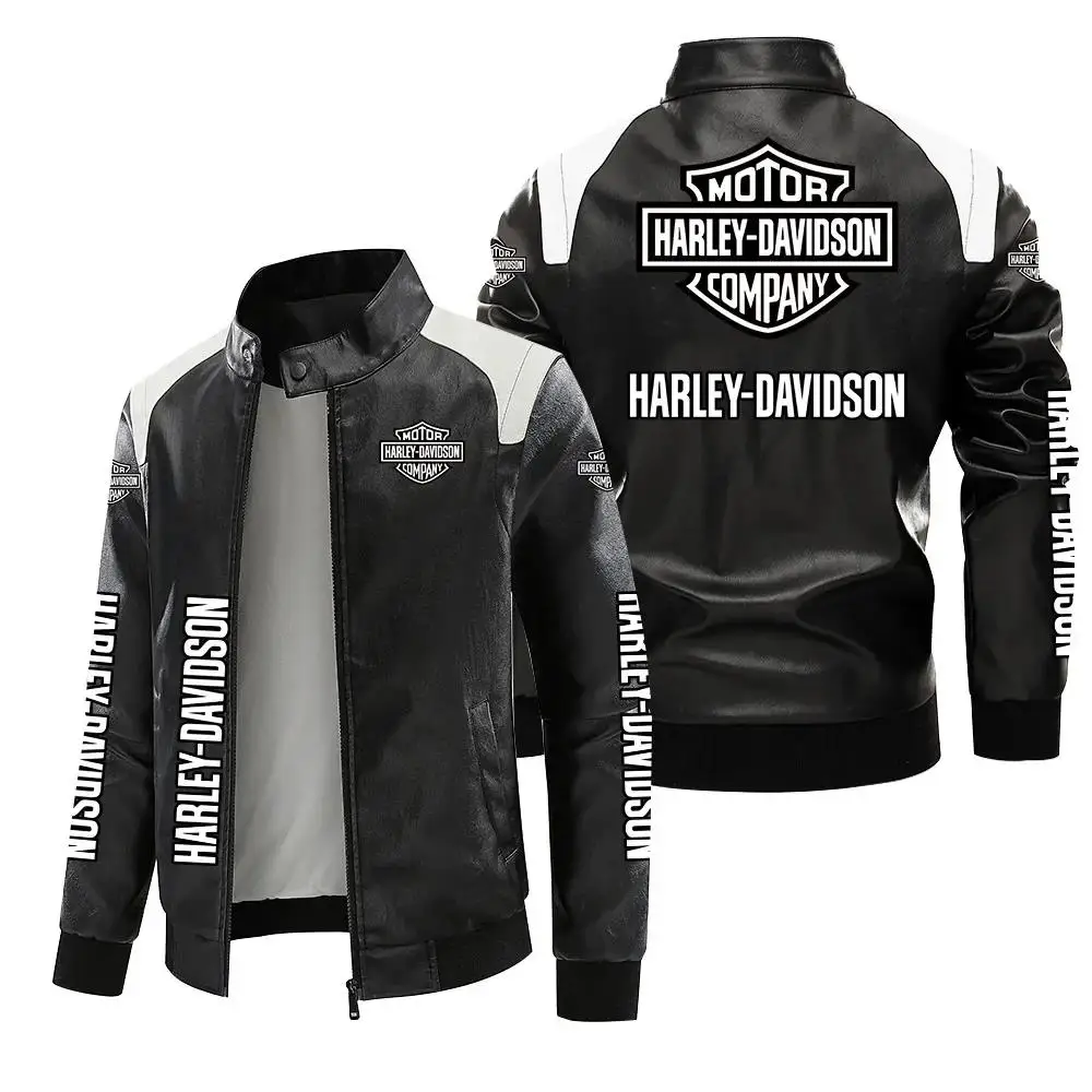 Harley Davidson Men Autumn Winter Fleece-lined Leather Jacket Motorcycle Waterproof Coat Outdoors Fashion Keep Warm Thick Tops