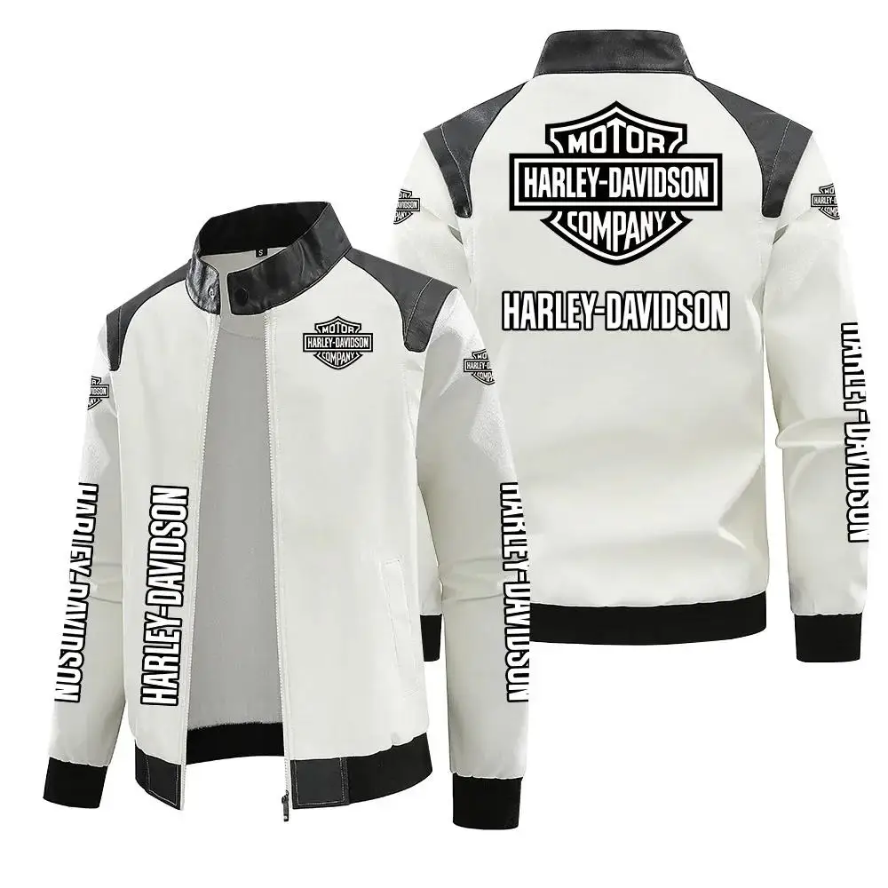 Harley Davidson Men Autumn Winter Fleece-lined Leather Jacket Motorcycle Waterproof Coat Outdoors Fashion Keep Warm Thick Tops