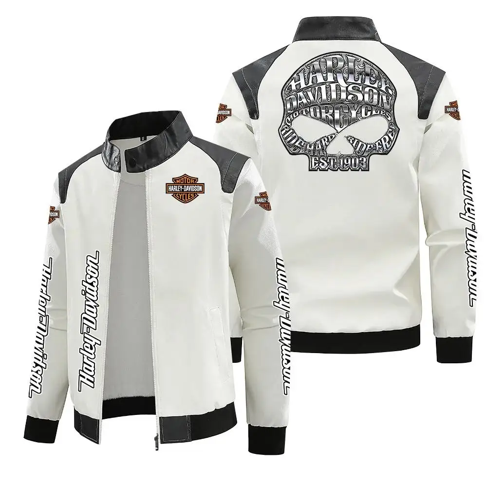 Harley Davidson Men Autumn Winter Fleece-lined Leather Jacket Motorcycle Waterproof Coat Outdoors Fashion Keep Warm Thick Tops