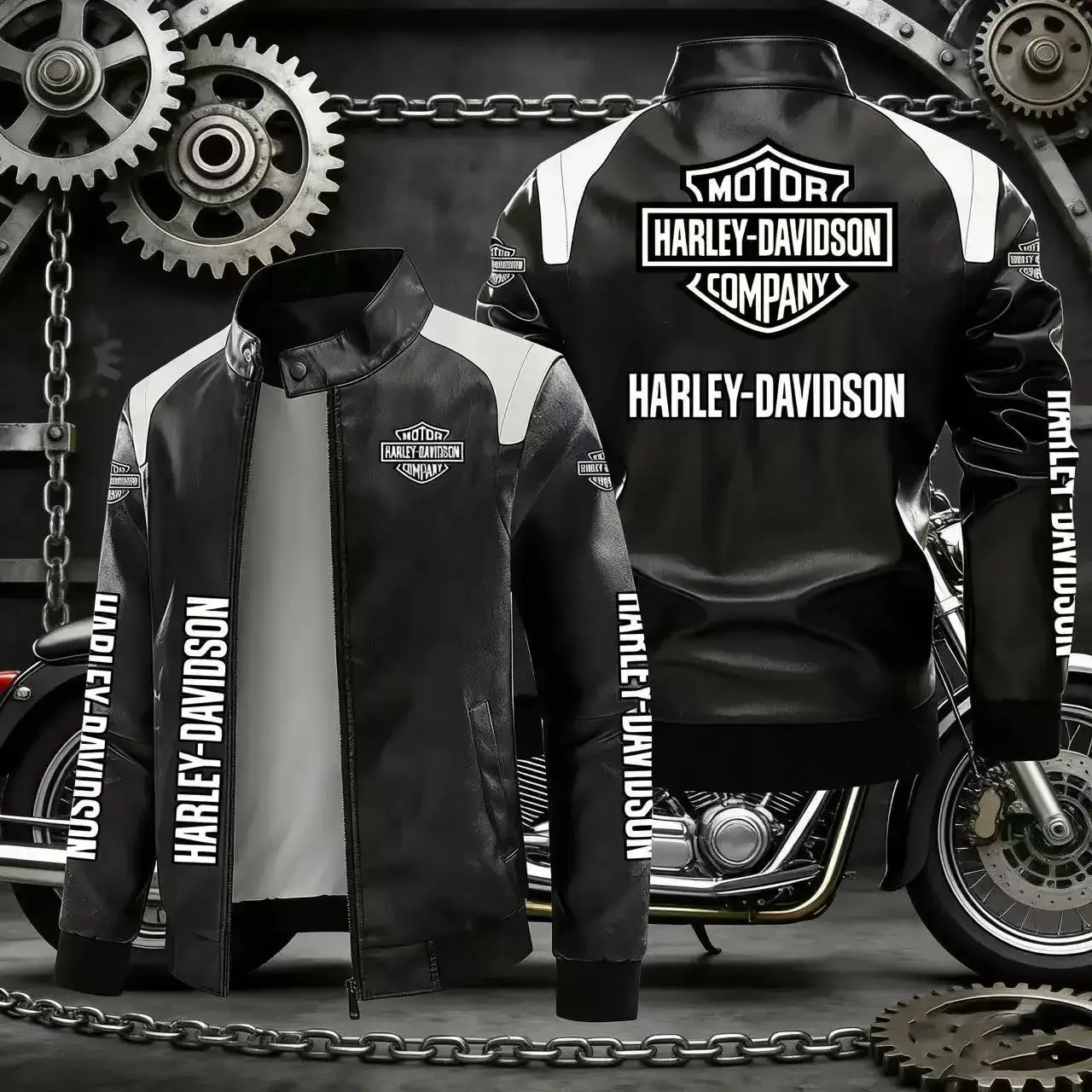 Harley Davidson Men Autumn Winter Fleece-lined Leather Jacket Motorcycle Waterproof Coat Outdoors Fashion Keep Warm Thick Tops