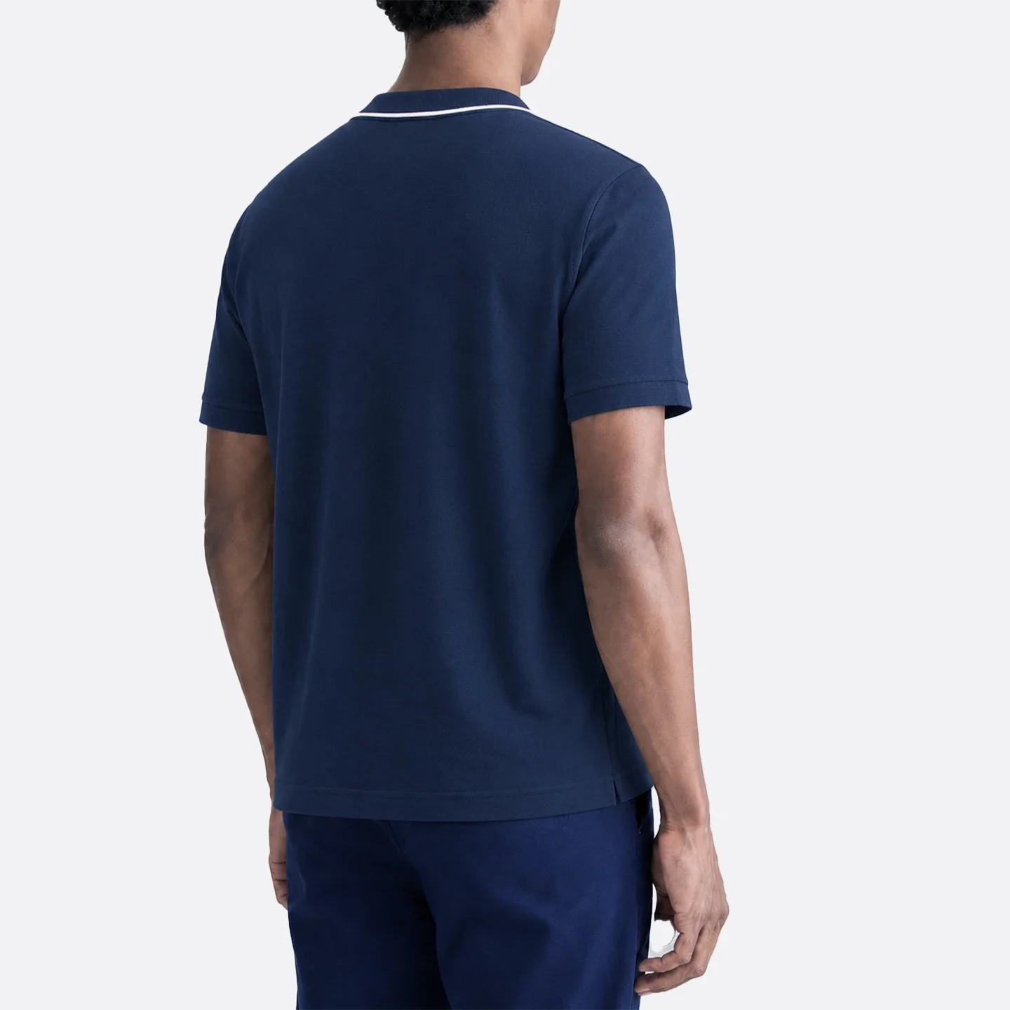 CH Men Single White Tipped Collar Short Sleeve Polo Shirt Round Rubber Badge Logo Left Chest Old Money Golf Office Daily Wear