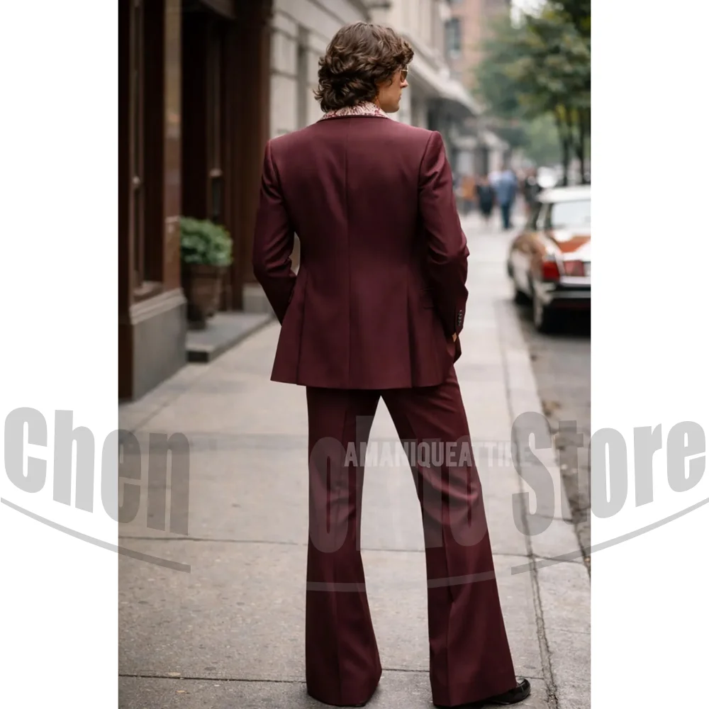 Vintage 3 Piece Men Suit Peak Lapel Single Breasted Tuxedo 70s Disco Groom Custom Bespoke Male Retro Stage Formal Costume Wear
