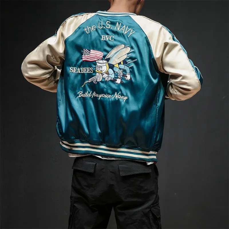 Reversible Baseball Jacket Men Spring Autumn Varsity Jacket Two Wear Streetwear Embroidered Women's Coat Luxury Men Clothing