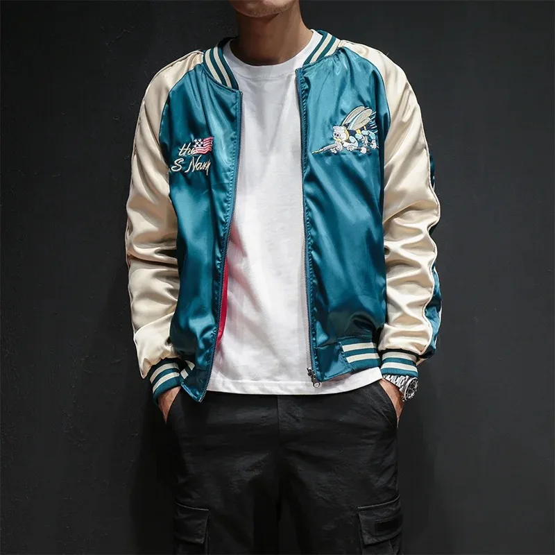 Reversible Baseball Jacket Men Spring Autumn Varsity Jacket Two Wear Streetwear Embroidered Women's Coat Luxury Men Clothing