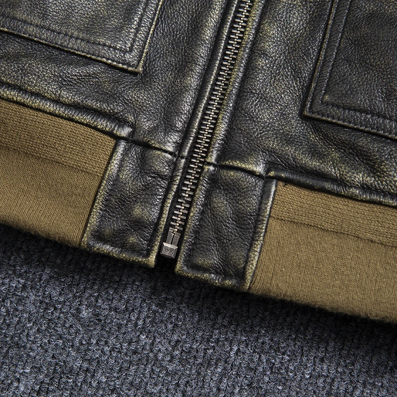 Bomber 45P Genuine Leather Jacket.Vintage Plus Size Real Cowhide Coat.Mens Classic Oversize Leather Cloth