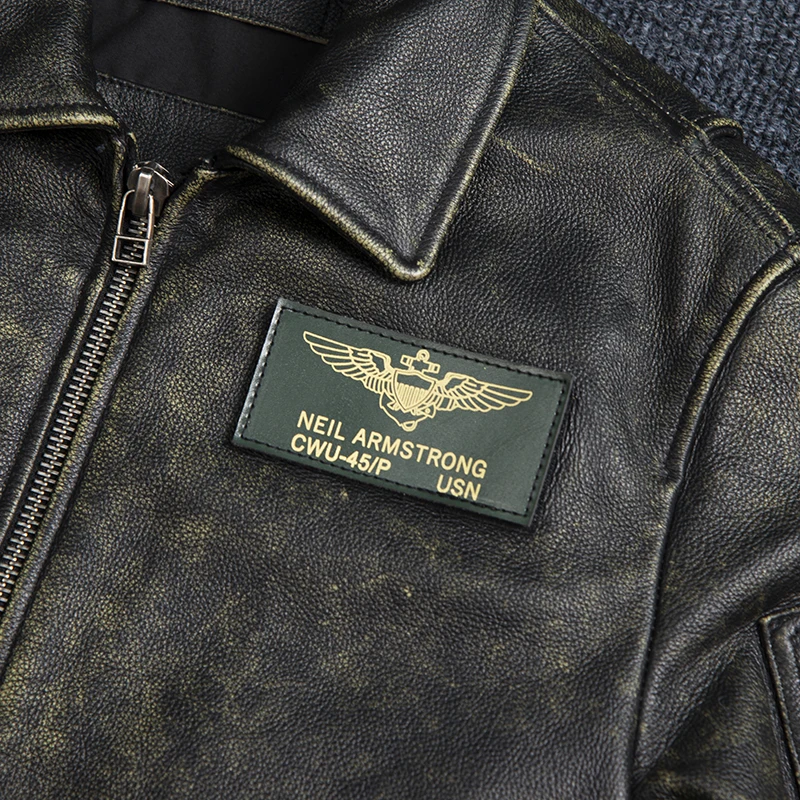 Bomber 45P Genuine Leather Jacket.Vintage Plus Size Real Cowhide Coat.Mens Classic Oversize Leather Cloth