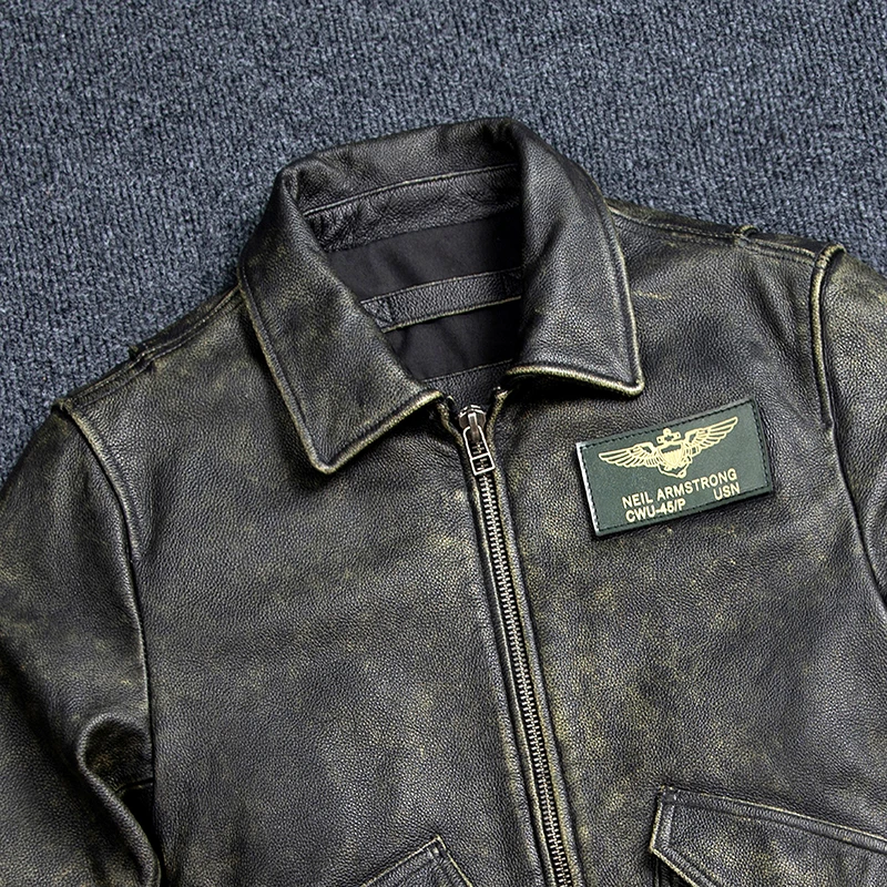Bomber 45P Genuine Leather Jacket.Vintage Plus Size Real Cowhide Coat.Mens Classic Oversize Leather Cloth