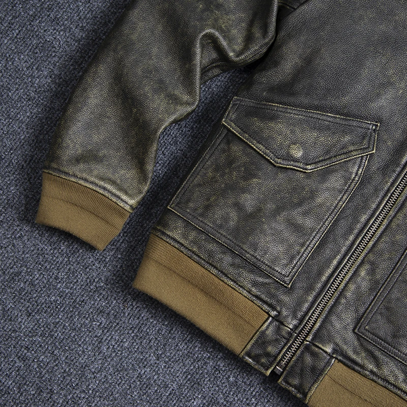Bomber 45P Genuine Leather Jacket.Vintage Plus Size Real Cowhide Coat.Mens Classic Oversize Leather Cloth