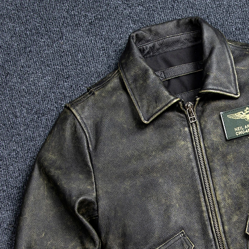 Bomber 45P Genuine Leather Jacket.Vintage Plus Size Real Cowhide Coat.Mens Classic Oversize Leather Cloth