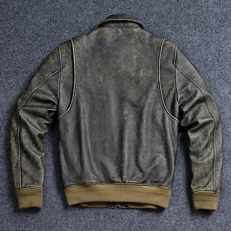 Bomber 45P Genuine Leather Jacket.Vintage Plus Size Real Cowhide Coat.Mens Classic Oversize Leather Cloth