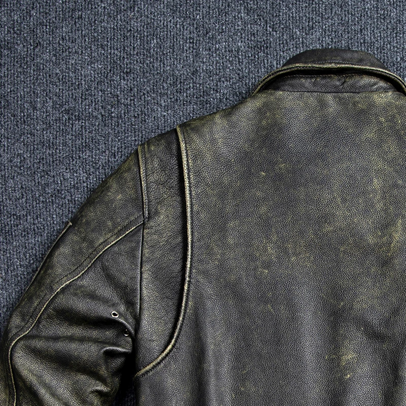 Bomber 45P Genuine Leather Jacket.Vintage Plus Size Real Cowhide Coat.Mens Classic Oversize Leather Cloth