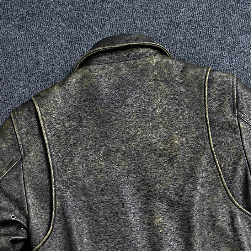 Bomber 45P Genuine Leather Jacket.Vintage Plus Size Real Cowhide Coat.Mens Classic Oversize Leather Cloth