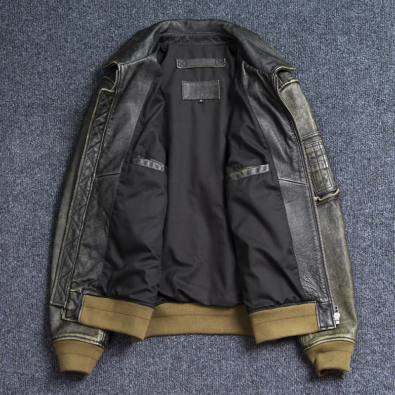 Bomber 45P Genuine Leather Jacket.Vintage Plus Size Real Cowhide Coat.Mens Classic Oversize Leather Cloth