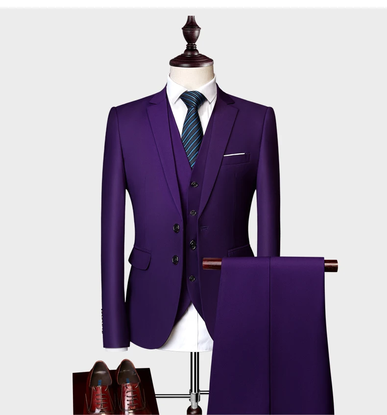 Men's Business Casual Suit for Weddings, Genuine Blazer, Vest and Pants, Big & Tall,Slim Fit Waistcoat, Dress Trousers, US Size