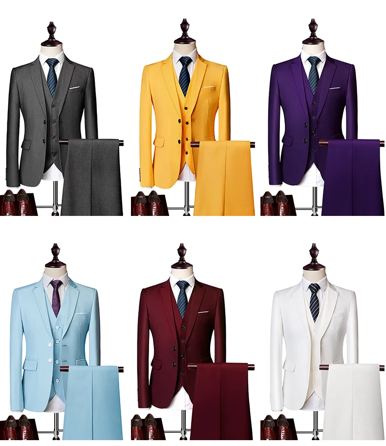 Men's Business Casual Suit for Weddings, Genuine Blazer, Vest and Pants, Big & Tall,Slim Fit Waistcoat, Dress Trousers, US Size