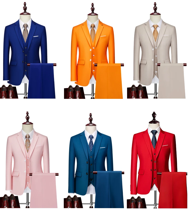 Men's Business Casual Suit for Weddings, Genuine Blazer, Vest and Pants, Big & Tall,Slim Fit Waistcoat, Dress Trousers, US Size