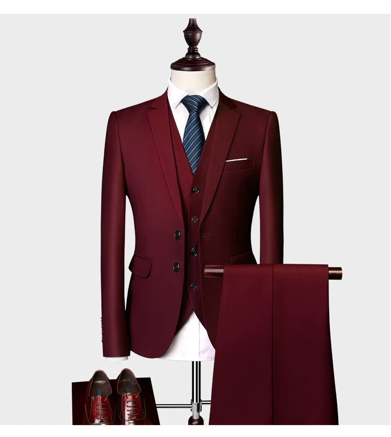 Men's Business Casual Suit for Weddings, Genuine Blazer, Vest and Pants, Big & Tall,Slim Fit Waistcoat, Dress Trousers, US Size