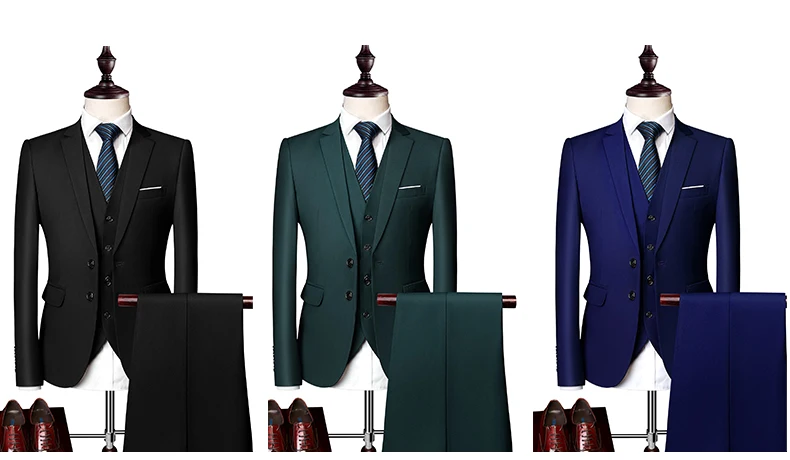 Men's Business Casual Suit for Weddings, Genuine Blazer, Vest and Pants, Big & Tall,Slim Fit Waistcoat, Dress Trousers, US Size