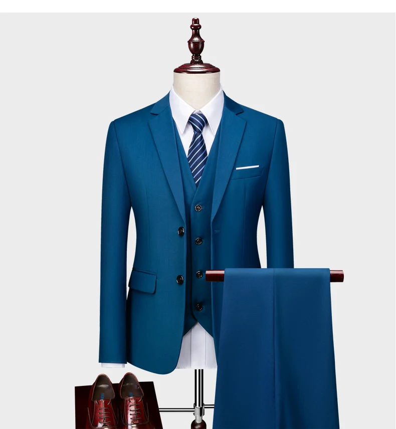 Men's Business Casual Suit for Weddings, Genuine Blazer, Vest and Pants, Big & Tall,Slim Fit Waistcoat, Dress Trousers, US Size