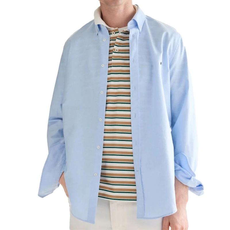 PG Men's button-down shirt Pure color long style Casual business formal shirt Suitable for men's office and daily wear