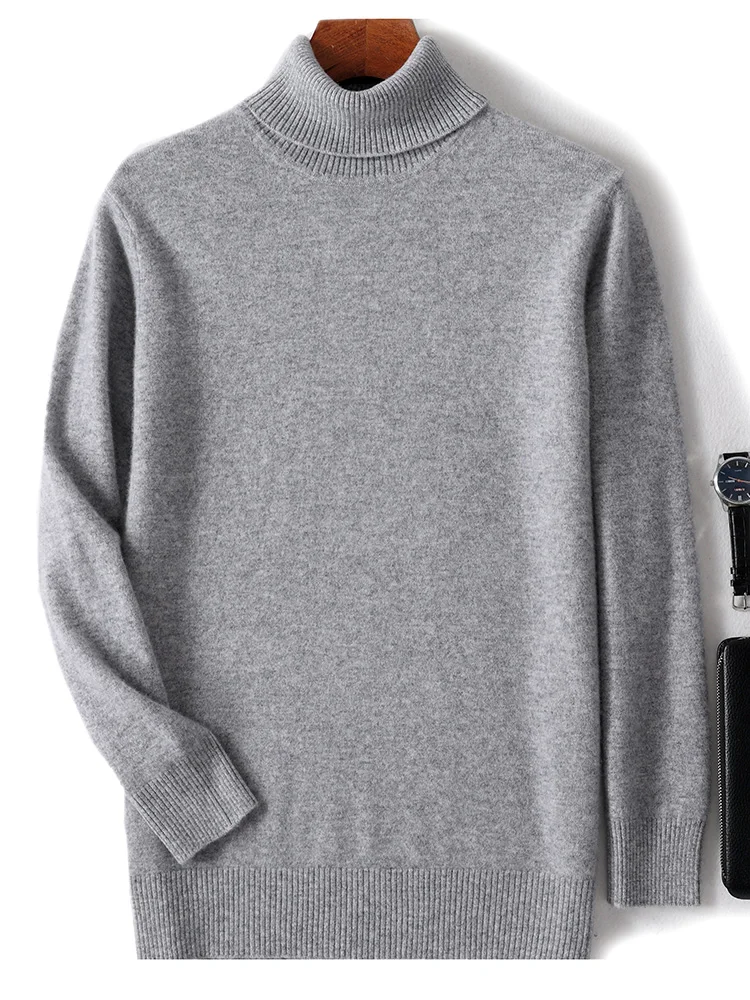 Autumn Winter Men Wool Turtleneck Pullover Long Sleeve Basic Cashmere Sweater 100% Merino Wool Knitwear Smart Casual Clothing